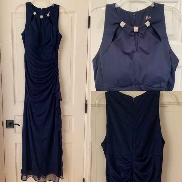 Betsy & Adam 💖 Rhinestone Accent Formal Ruched Navy Gown Womens 14 - Picture 2 of 16